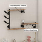 3 Tier Industrial Wall Wine Rack, 46in Floating Bar Liquor Shelves with 4 Stem Glass Holder, Pipe Shelf Shelving Wine Glass Rack, Wine Rack Wall Mounted Living Room Kitchen Decor, Black