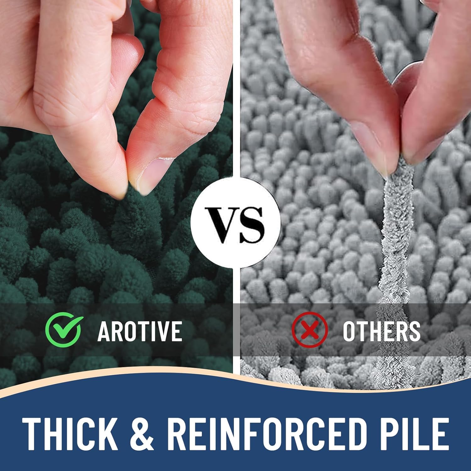 Arotive Luxury Chenille Bathroom Rug Mat, Extra Soft Thick Absorbent Shaggy Bath Rugs, Non-Slip Machine Wash Dry, Plush Bath Mats for Bathroom, Shower and Tub, 70x24, Dark Green