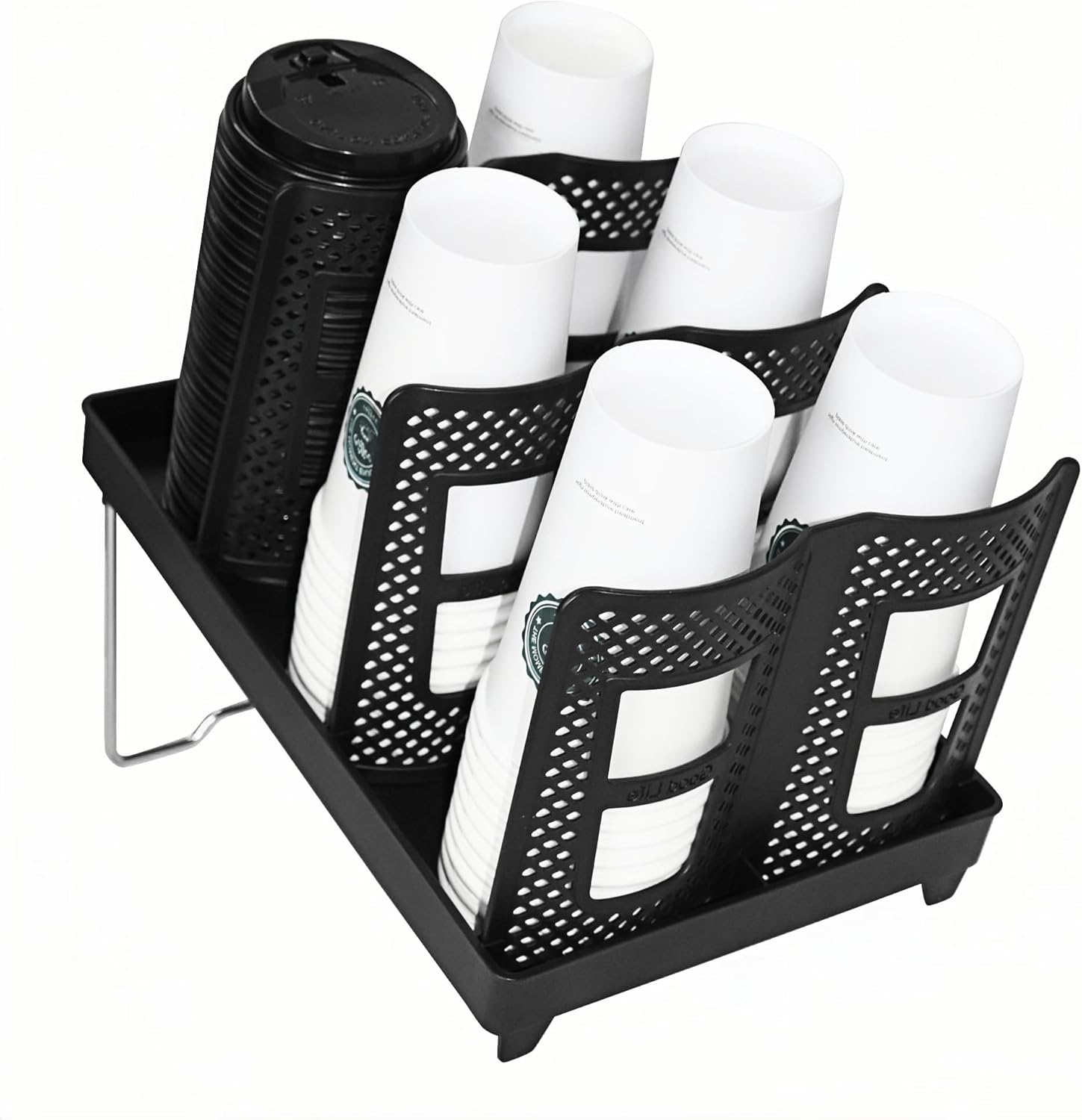 Cup Lid Dispenser and Dispenser Organizer Cup Display Stand,24 oz Plastic Coffee Cup Holder for Countertop,6Slots,Cup Display Stand on Restaurant,Bathroom,Kitchen,Coffee Shop