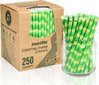5.75" x 0.31" Green Bamboo Disposable Paper Drinking Straws for Short Drinks, Blended Cocktails, Margaritas, Smoothies, Milkshakes - Unwrapped [250 Counts]