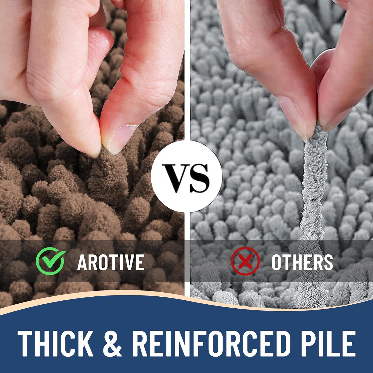 Arotive Luxury Chenille Bathroom Rug Mat, Extra Soft Thick Absorbent Shaggy Bath Rugs, Non-Slip Machine Wash Dry, Plush Bath Mats for Bathroom, Shower and Tub, 24x16, Mocha