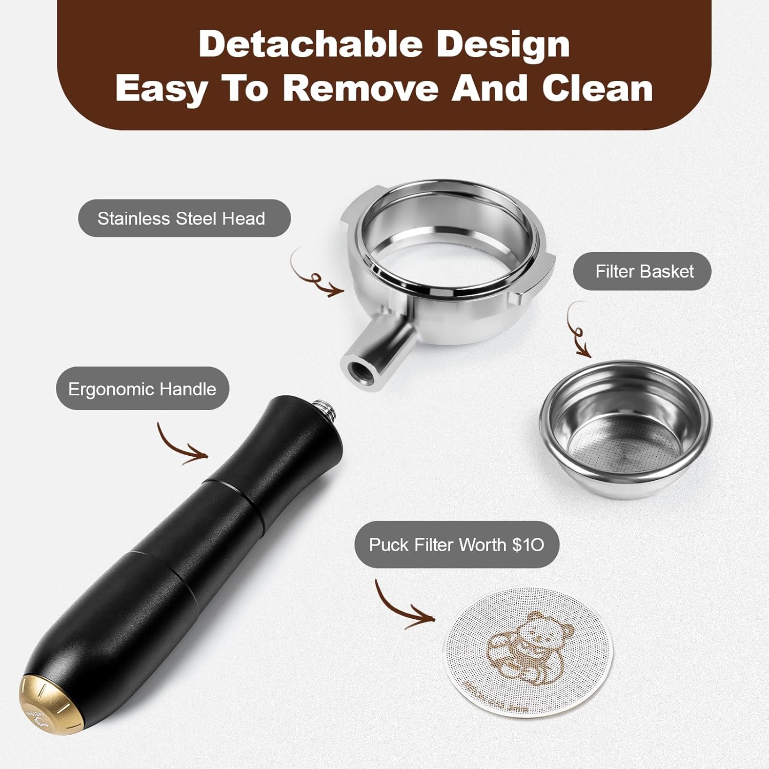 MEION 58mm Bottomless Portafilter&Puck Screen Kit Compatible for Gaggia 58mm, fit Gaggia Carezza, Gaggia Cubika Plus, Gran Gaggia Deluxe（Black）