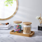 Qtip Holder With Vanity Tray, Glass Apothecary Jars With Lids for Bathroom, Cotton Ball Swab Pad Rounds Holder Canister Jars for Restroom Decorations and Organizer