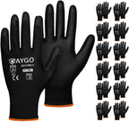 KAYGO Safety Work Gloves PU Coated,12 Pairs KG11PB Seamless Knit Glove for Men and Women, with Smooth Grip on Palm and Fingers, Ideal for General Duty Work (XX-Large, Black)