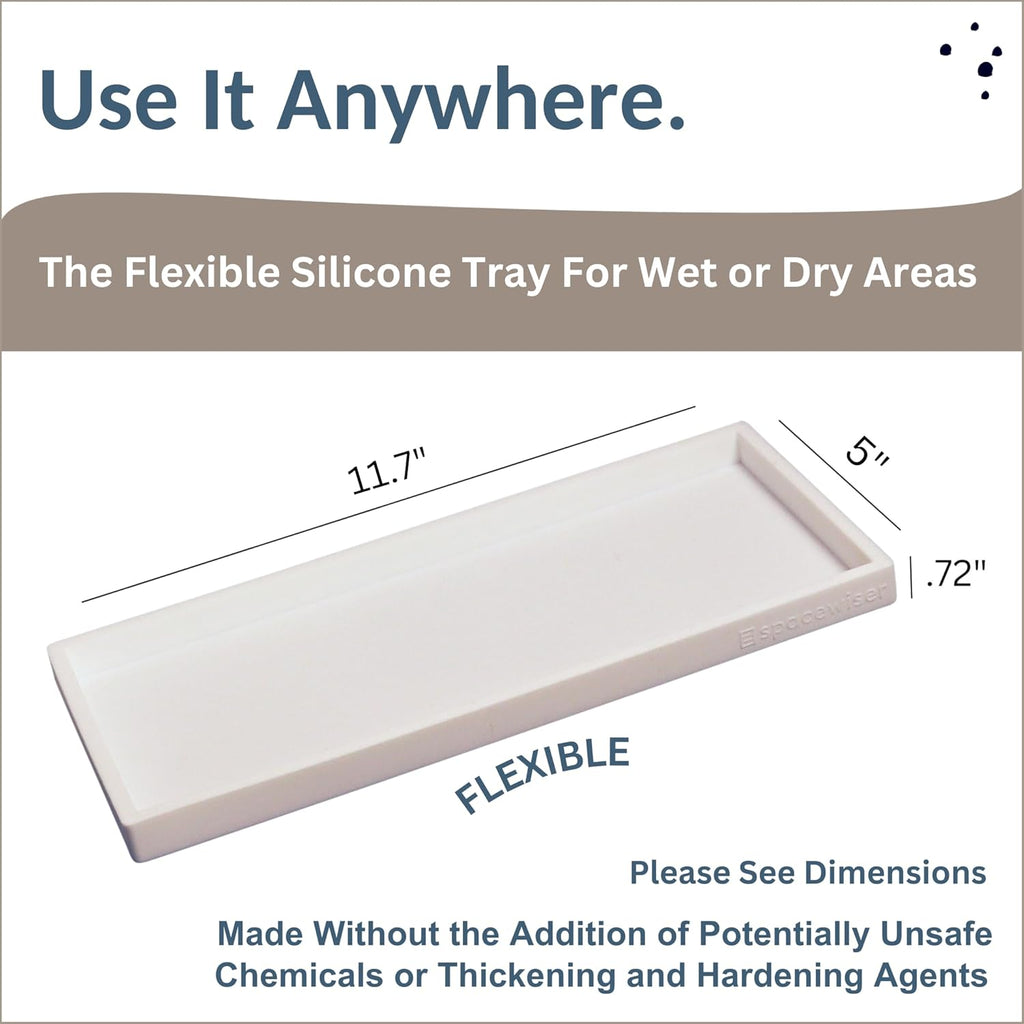 Countertop and Vanity Tray - 11.7" Silicone Bathroom Tray Countertop, Dish Soap Trays for Kitchen Counter, Bathroom Counter Organizer Accessories Caddy, Shower Trays Makeup Mat Oil, White