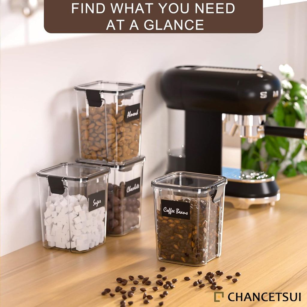 CHANCETSUI Small Airtight Food Storage Containers with Lids: Kitchen Pantry Organization for Dry Baking Ingredients BPA Free Clear Plastic 4-Piece Canister Set, 1.1 qt /1 L
