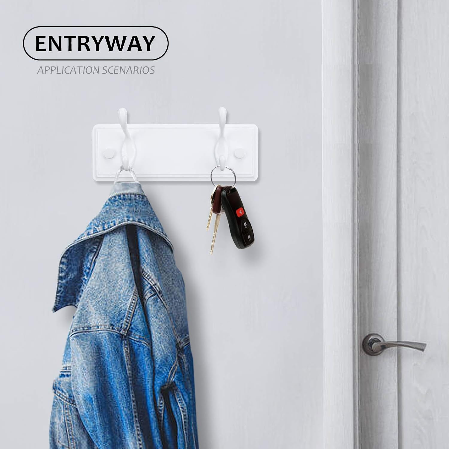 Wooden Coat Rack, Wall-Mounted Organizer for Closet, Entryway, Hallway, Foyer, Bedroom, Heavy Duty Double Hooks for Hanging Towels, Bags, Hats, Jackets, Key (White, 2 Hooks)