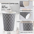 Lamosi Coffee Cups 12OZ 500 Pack, Disposable Coffee Cup, Disposable Cups,12 oz Hot Cups,12 oz Paper Insulated Cup for Cold Hot Drinks (No Lids)