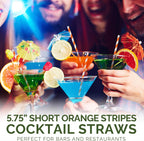 5.75 inch Orange Paper Cocktail Straws, Short Disposable Drinking Straws 500 Counts, Unwrapped - Compostable