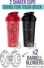 '-2 Pack- 28 oz Protein Shaker Bottles for Protein Mixes - 2x Wire Whisk | Leak Proof Shaker Cups for Protein Shakes | Protein Shaker Bottle Pack | Shakers for Protein Shakes - Black&Red