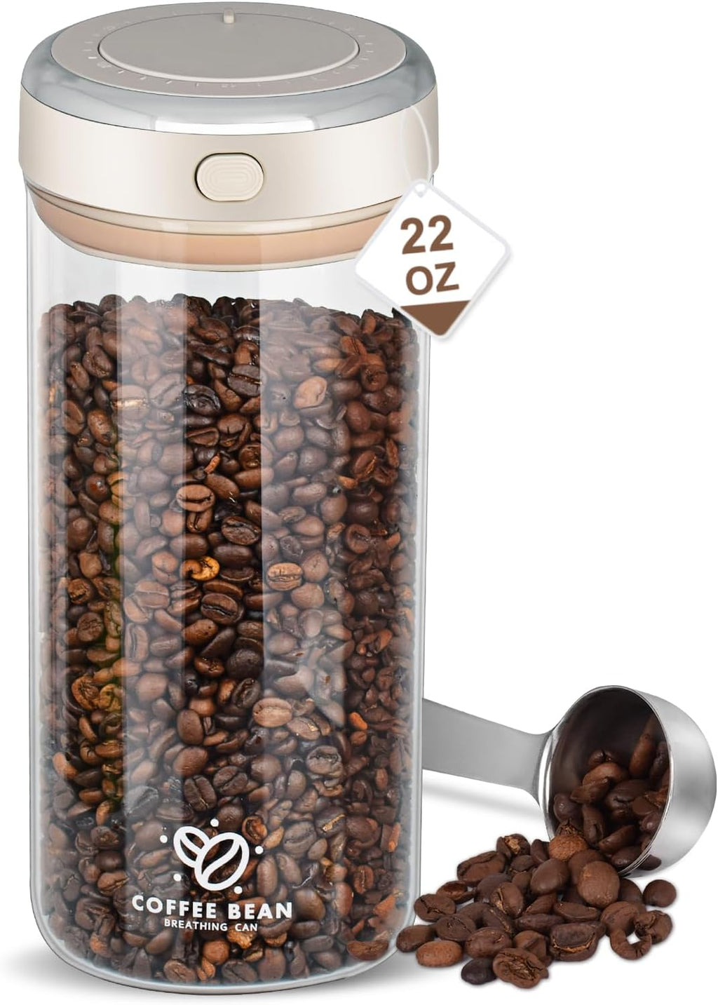 22oz Airtight Coffee Canister With Scoop, Glass Coffee Container Airtight,High Borosilicate Jar With Co2 One-Way Valve, Date Tracker (57fl.oz)