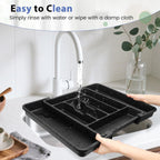 Caperci Large Silverware Organizer for Kitchen Drawer & Utensils - Expandable Drawer Organizer for Cutlery, Flatware & Gadget, BPA-Free Thick Plastic, Wider Compartments & Non-skid Feet (Black)