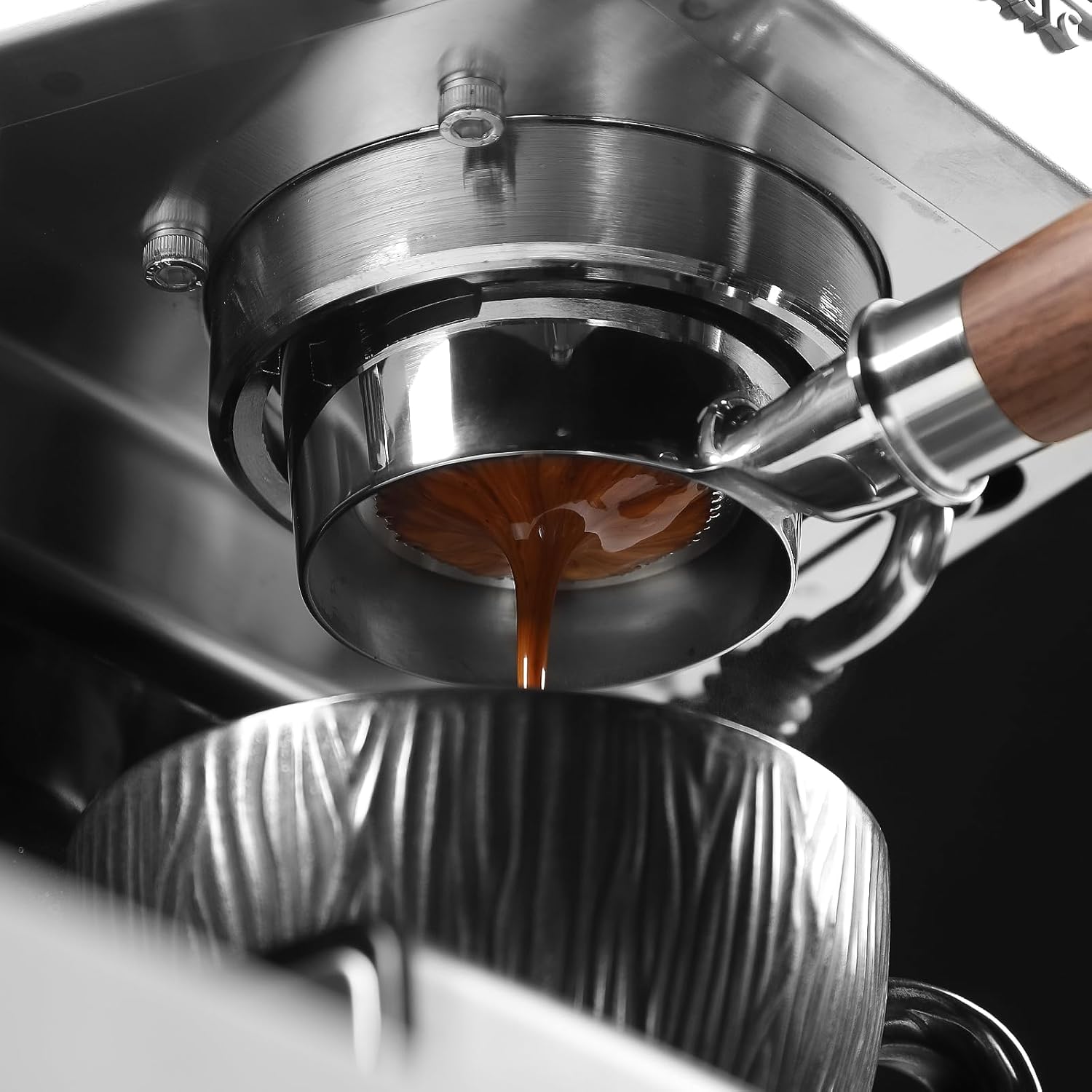 58mm Espresso Bottomless Portafilter with 2 Ear | Fits Most Gaggia Espresso Machine | Food Grade Stainless Steel Basket and Walnut Handle | 58mm Espresso Machine Accessories