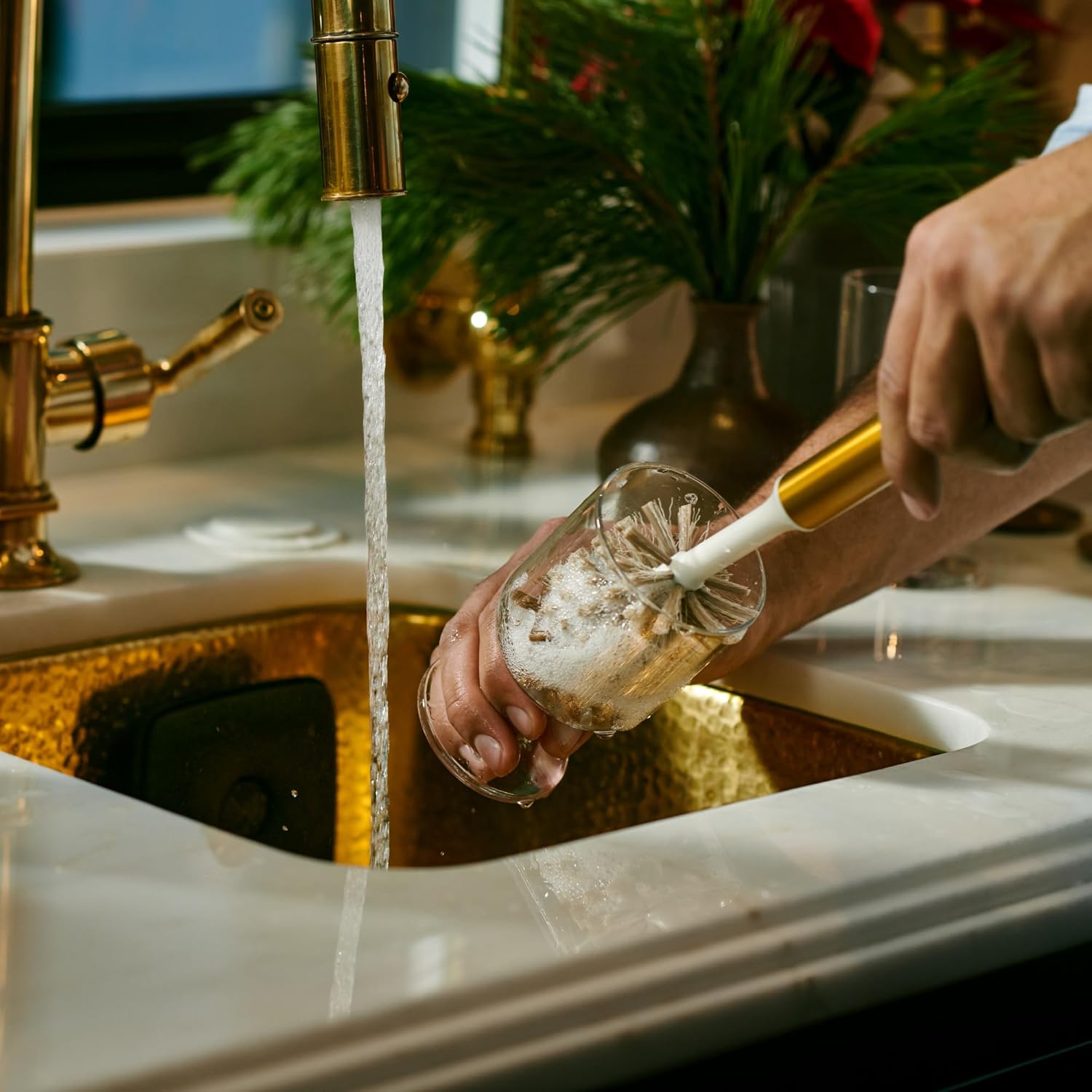 Ionic Bottle Brush, Magnetized to Stand Upright, Stainless Steel with Replaceable Head, Silver