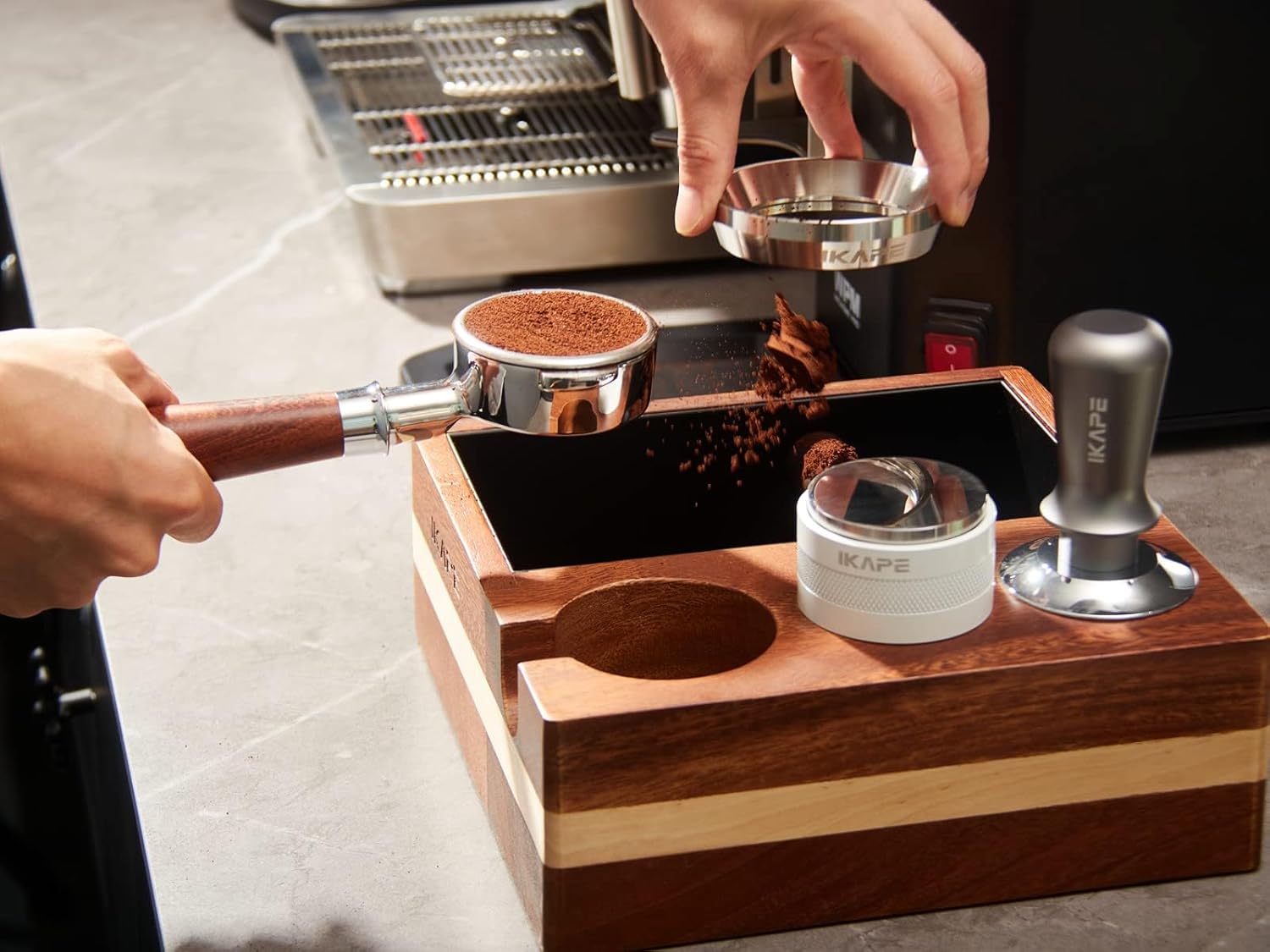 IKAPE 45mm Espresso Tamper, Premium Barista Coffee Tamper with Calibrated Spring Loaded, 100% Flat Stainless Steel Base Tamper for Espresso Machine