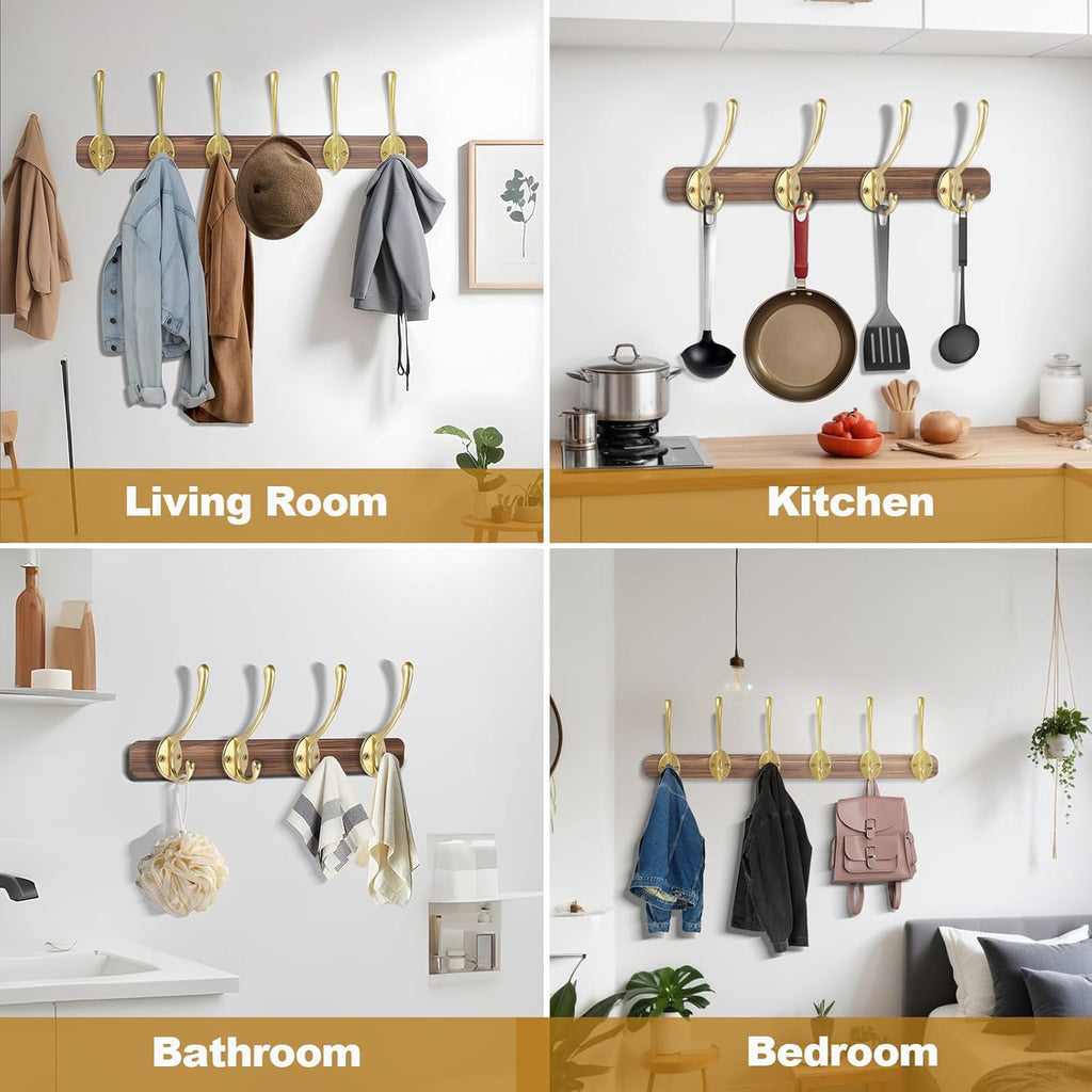 Wall Hooks for Hanging, 25-Pcs Heavy Duty Metal Coat Hooks, for Living Room, Bathroom, Kitchen, Bedroom for Towel, Hat, Key, Closet, Bag (Gold)