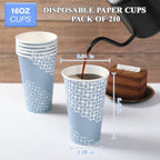MUCHII 16 oz Paper Coffee Cups, Disposable Paper Cups 210 Count, Disposable Paper Cups for Hot Beverage, Paper Drinking Cups Big for Home use, Office, Restaurant and Events