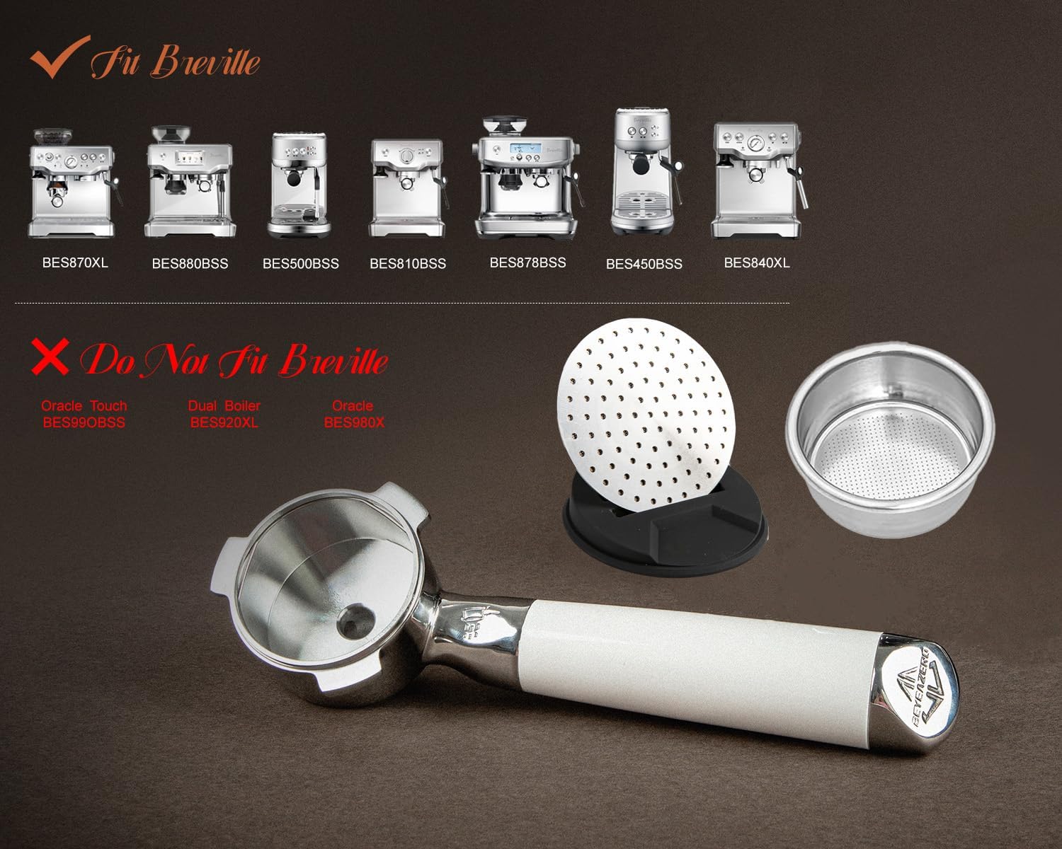 𝟓𝟒𝐦𝐦 𝐃𝐨𝐮𝐛𝐥𝐞 𝐒𝐩𝐨𝐮𝐭 Portafilter Fits Breville Barista Express and 54mm Breville Machines, Espresso Bottomless Portafilter with Puck Screen 53.5mm and Filter Basket