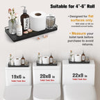 Bathroom Toilet Tank Tray, 13" Wood Toilet Paper Storage Basket Tray Back of Toilet Basket Organizer,Vanity Tray for Perfume Makeup Candle Decor, Black & Farmhouse White