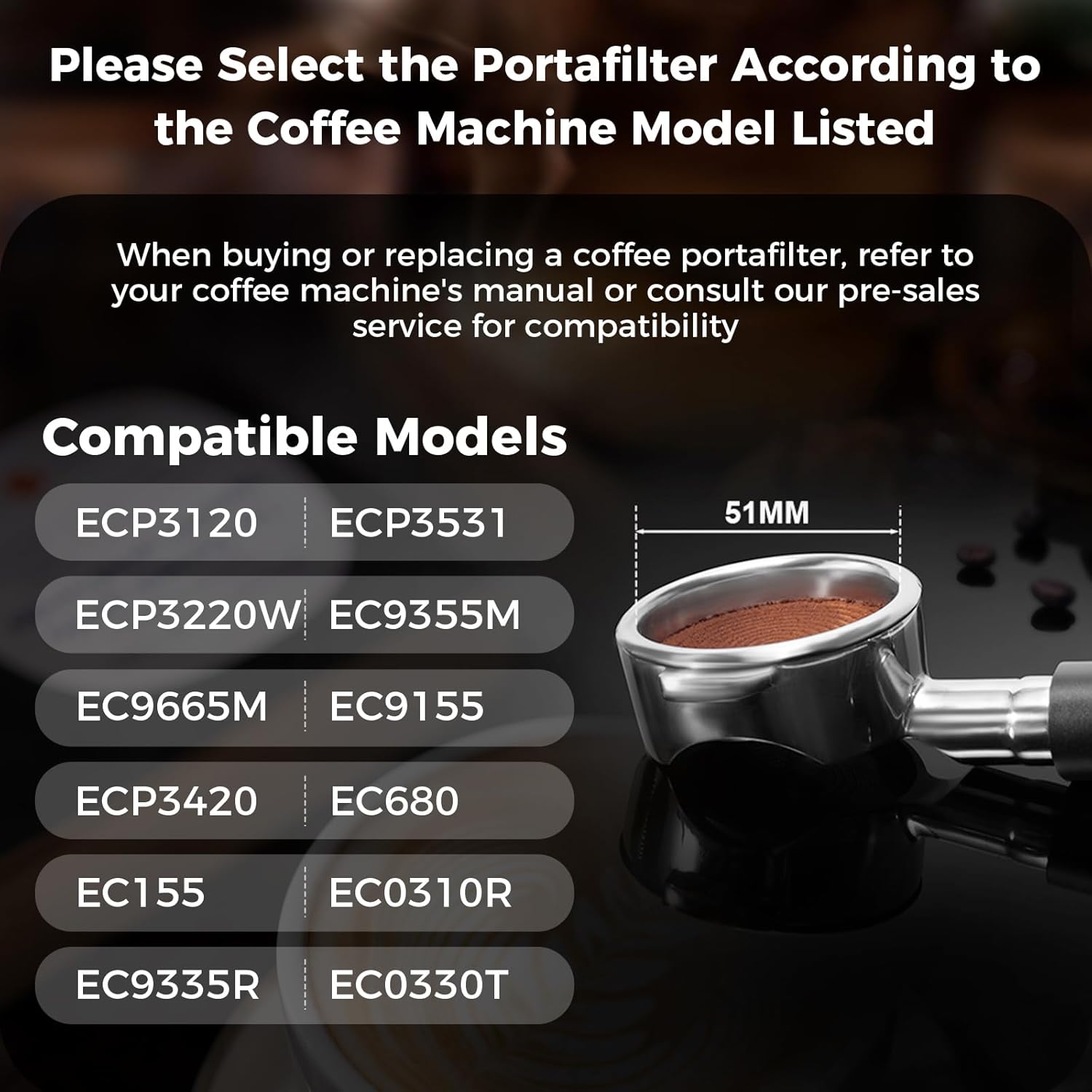 IKAPE Espresso 51mm Portafilter, 2 Ears Coffee Portafilter with Silicone Handle, Compatible with Delonghi ECP3420, EC155, BCO430, EC260 Coffee Machine