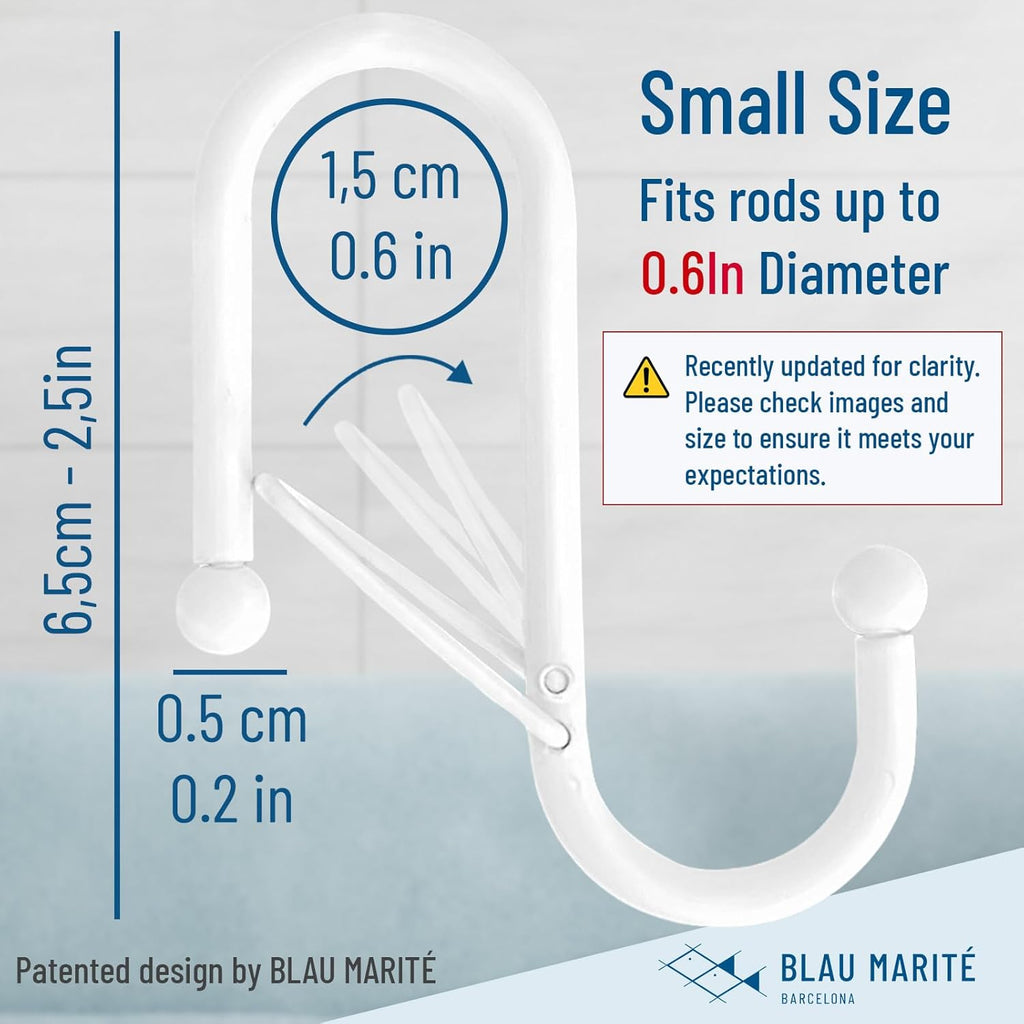 10-Pack Metal S Hooks for Hanging – Heavy-Duty S-Shaped Hooks with Safety Buckle – Fits Bars up to 0.6 in – Anti-Drop Hooks for Kitchen, Pot Racks & Towel Bars – White (Small)