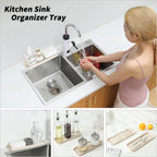 Silicone Kitchen Sink Organizer Tray for Multiple Usage,Eco-Friendly Sponges Holder for Kitchen Bathroom Counter or Sink,Dish Soap Dispenser,Scrubber,Bottle,Cup (Tapioca, 12"×4")