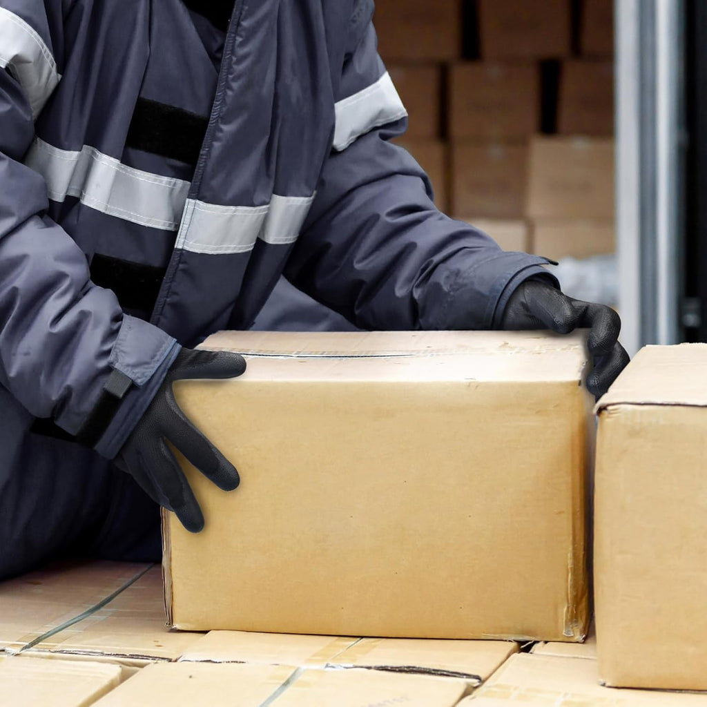 KAYGO Winter Work Gloves for Men and Women, 12 Pairs Thermal Insulated Safety Work Gloves PU Coated, Smooth Grip on Palm & Fingers,Ideal for Freezer Work,Black,M