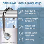 12 Metal Shower Curtain Hooks, Rust-Proof Decorative C-Shaped Curtain Hooks for Bathroom, Chrome Shower Curtain Rings, Fits Rods Up to 1 Inch (C, Silver)