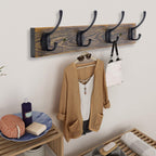 IBosins Wall Mounted Coat Rack, 2 Pack Metal Wood Coat Rack with 8 Black Rustic Hooks for Scarf, Bag, Towel, Key, Cap, Cup, Hat