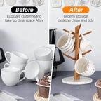 Acacia Wood Mug Tree, Marble Base Coffee Mug Tree for Counter, Mug Holder Tree with 6 Hooks for Kitchen Coffee Bar Mug Organize