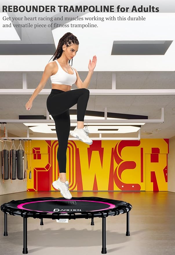 DARCHEN 400LBS Rebounder Trampoline for Adults, Indoor Mini Trampoline Silent Fitness Trampoline Small Bungee Rebounder Jumping Cardio Trainer Workout Exercise Workout with Handrail Bar [40 Inch]