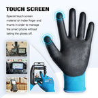 KAYGO Safety Work Gloves PU Coated for Men and Women- KG11PB,12 Pairs,Seamless Knit Glove with Two Fingers Touchscreen,Ideal for General Duty Work (2X-Large,Blue)