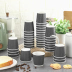 Yaomiao 200 Pcs 4 oz Disposable Espresso Coffee Cups Ripple Corrugated Paper Insulated Hot Cups for Party Cold Drinks Hot Beverage Tea(Gray)