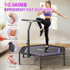 BCAN 51" Mini Hexagon Trampoline, Max Load 450 LBS Fitness Trampoline with T-Adjustable Handle Bar, Silent Bungees, Larger, More Stable, Quieter Exercise Rebounder for Adults Indoor/Garden Workout