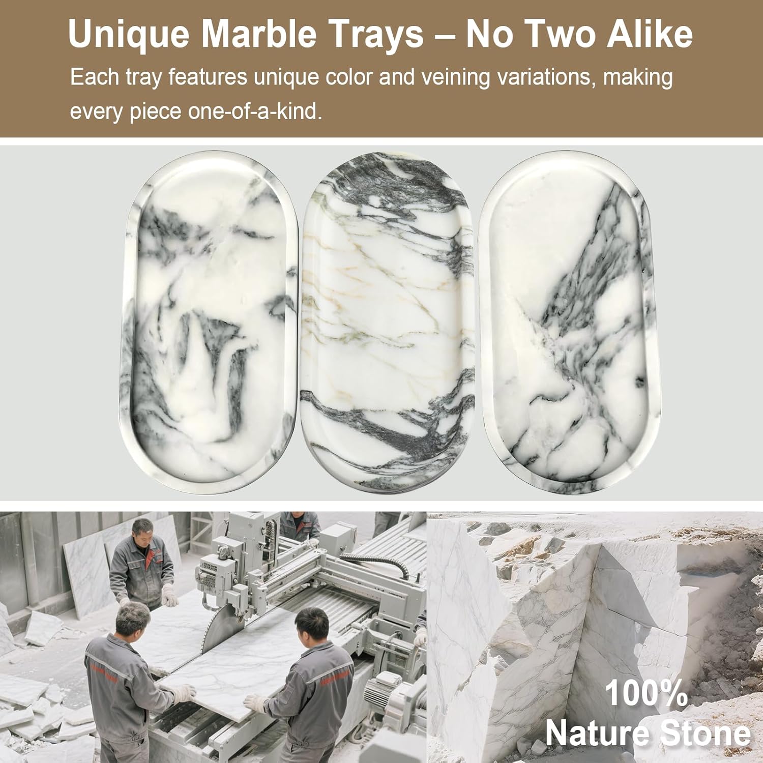 Natural Marble Vanity Tray - Moujings Genuine Marble Perfume Tray for Bathroom Decor, Stone Bathroom Vanity Organizer Tray for Kitchen Counter, Candles, Jewelry, Coffee, Makeup, Key