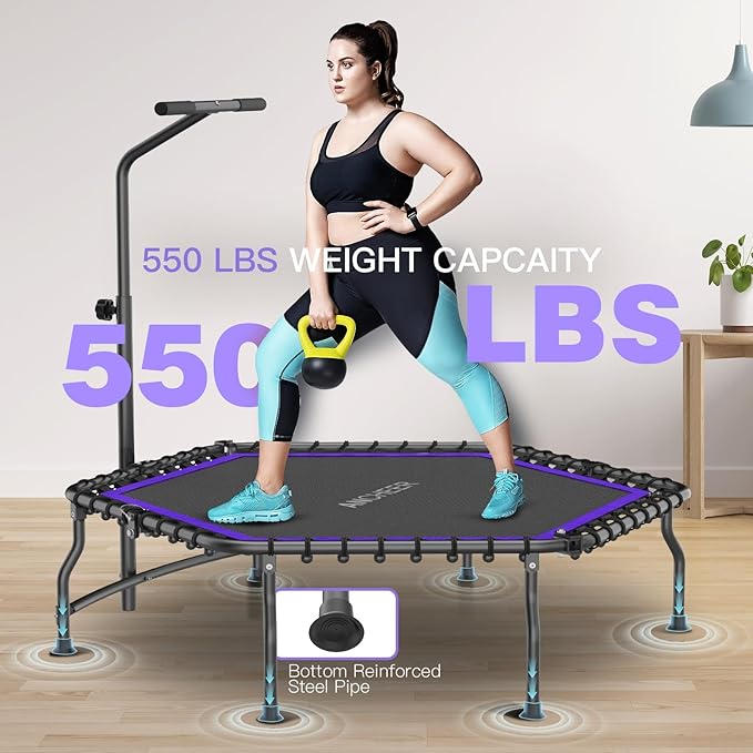 ANCHEER 50" Rebounder Trampoline for Adults With Bar, 550 LBS Mini Trampoline Quiet Exercise Bungee Jumping Cardio Trainer Workout