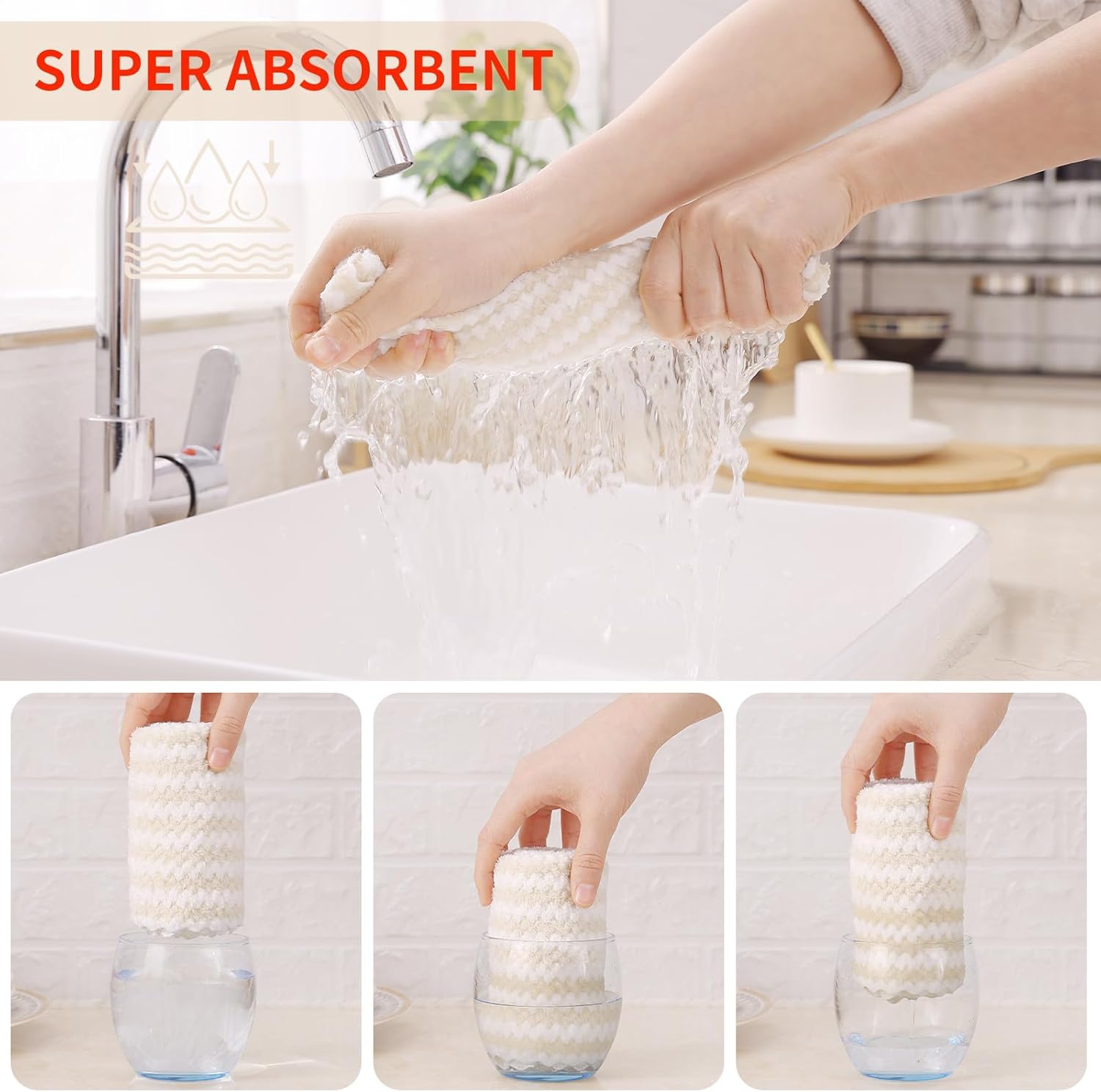 Homaxy 12 Pack Kitchen Dish Cloths, Ultra Soft and Absorbent Dish Towels, Reusable Fast Drying Microfiber Cleaning Cloth, Coral Velvet Wave Design No-lint, 10 x 10 inches, Dark Grey/Navy Blue/Beige