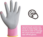 DULFINE Work Gloves for Men PU Coated 12 Pairs Bulk Pack,Pink Seamless Knit Glove with thin Polyurethane,Two Finger Touchscreen, for Men and Women, Ideal for Light Duty Work. (Extra Large)