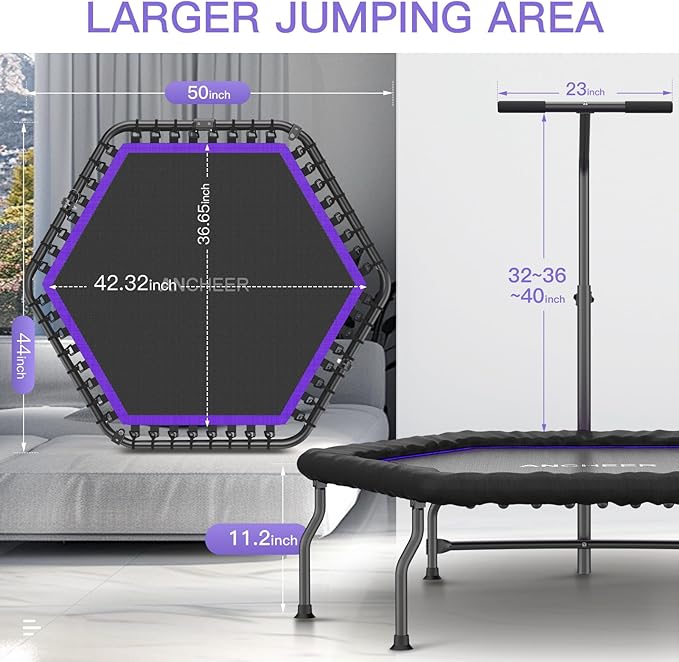 ANCHEER 50" Rebounder Trampoline for Adults With Bar, 550 LBS Mini Trampoline Quiet Exercise Bungee Jumping Cardio Trainer Workout