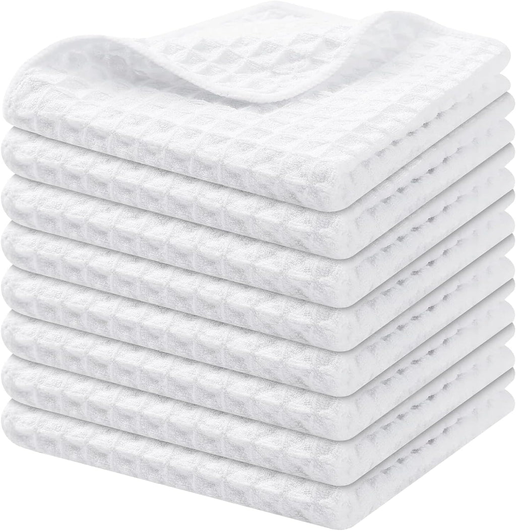 Homaxy Microfiber Waffle Weave Kitchen Dish Cloths, 12 x 12 Inch Ultra Absorbent and Solid Color Dish Towels for Kitchen Fast Drying Dishcloth for Washing Dishes, 8 Pack, White