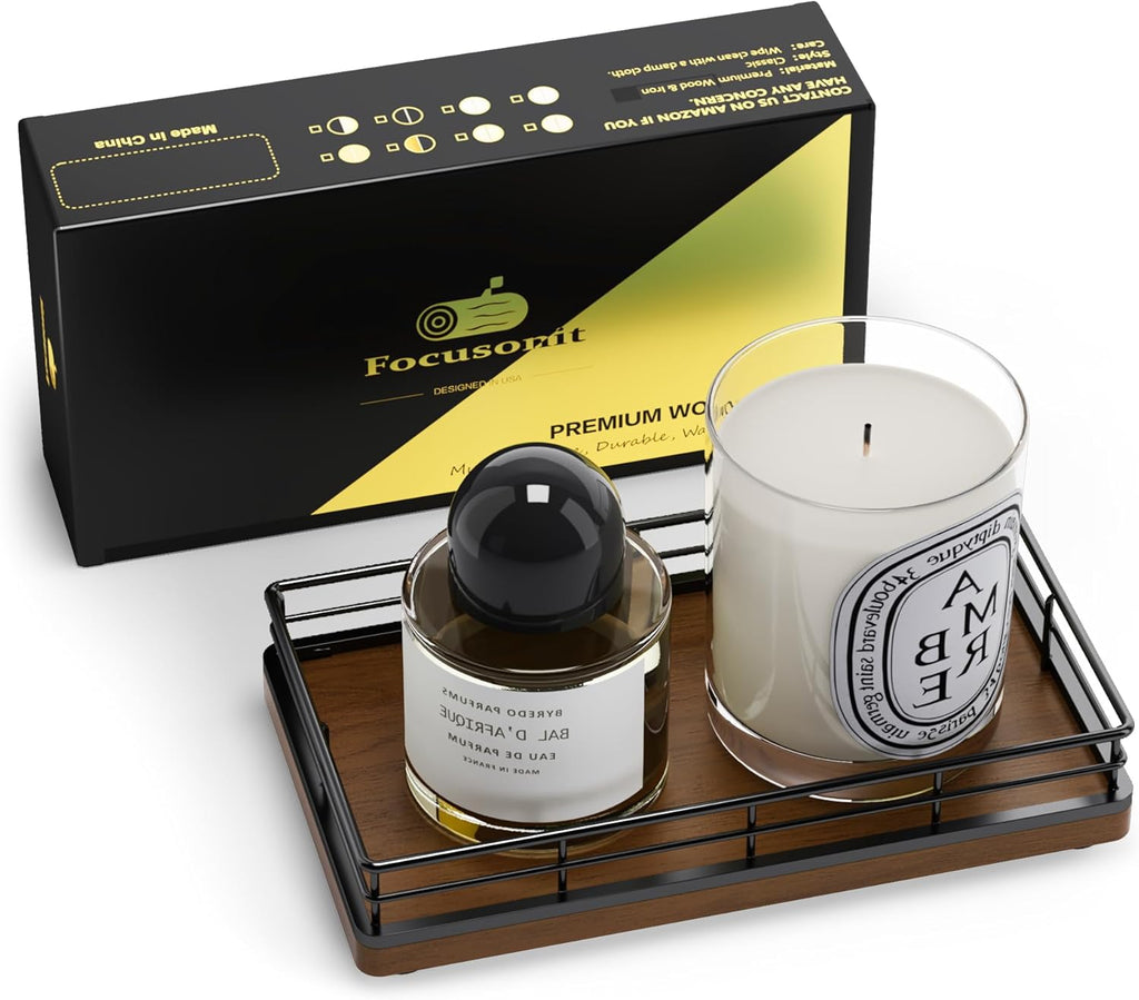 Wooden Decorative Tray, Oak 7.5" L Coffee Table Tray for Kitchen Countertop Soap Sponge Holder for Dresser Perfume Jewelry Candle Nightstand Table Centerpieces for Dining Room Decor Walnut