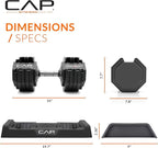 CAP Barbell ADJUSTABELL Adjustable 55 lb Hex Dumbbell Weights - Singles & Pairs | Multiple Handle Options