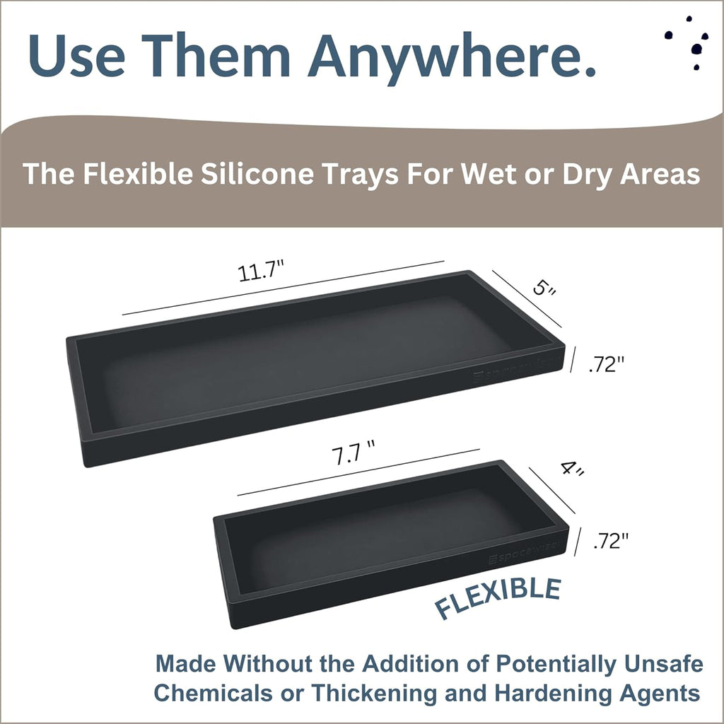 Countertop and Vanity Tray - 2 PC (11” and 7”) Shatterproof Silicone Kitchen and Bathroom Trays for Counter, Kitchen Soap Dispenser Tray, Vanity Trays for Bathroom, Perfume Key Tray