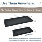 Countertop and Vanity Tray - 2 PC (11” and 7”) Shatterproof Silicone Kitchen and Bathroom Trays for Counter, Kitchen Soap Dispenser Tray, Vanity Trays for Bathroom, Perfume Key Tray