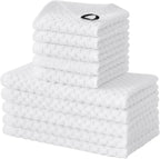 Fintale 100% Cotton Kitchen Towels and Dishcloths Set, 12 x 12 & 15 x 25 Inches, Set of 10 Bulk Super Soft and Absorbent Terry Cloth Dish Towels, Quick Drying Hand Towels with Hanging Loop, White