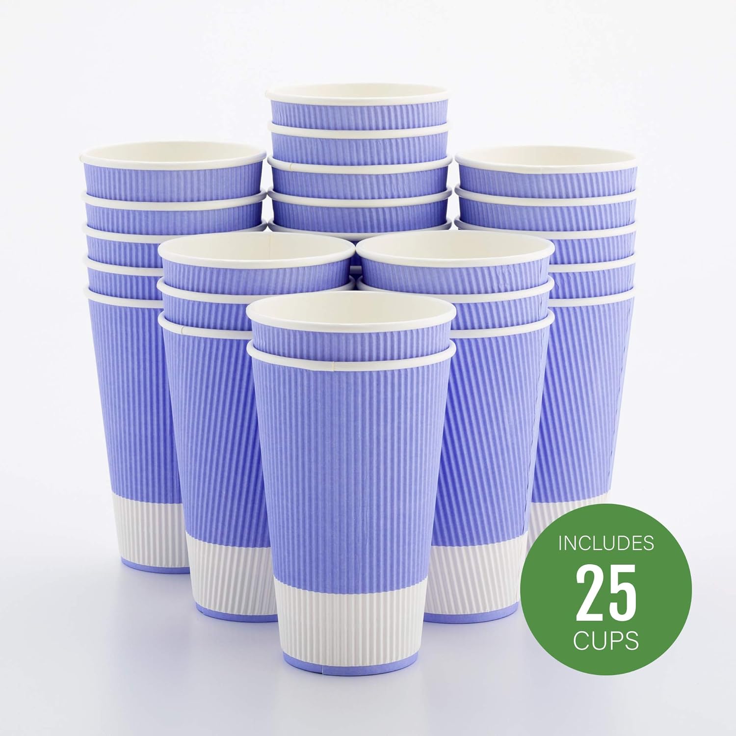 Restaurantware 16 Ounce Paper Cups Pack of 25 Ripple Wall Disposable Cups â€“ Leakproof, Recyclable, Light Purple Insulated Hot Beverage Holders with Matching Lids Available for Purchase Separately