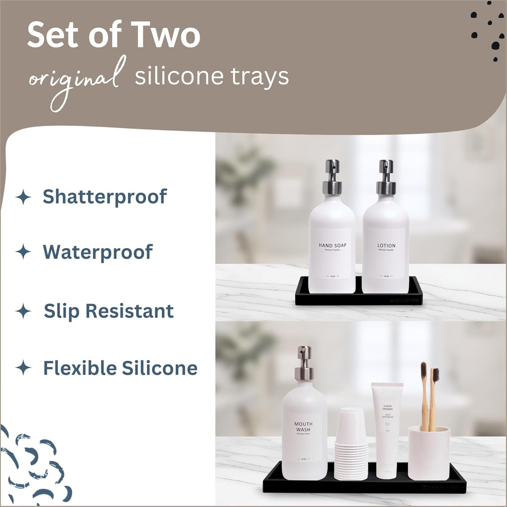 Countertop and Vanity Tray - 2 PC (11” and 7”) Shatterproof Silicone Kitchen and Bathroom Trays for Counter, Kitchen Soap Dispenser Tray, Vanity Trays for Bathroom, Perfume Key Tray