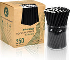 5.75 inch 8mm Wide Short Black Paper Drinking Straws Disposable for Lowball Glasses, Blended Cocktails, Margaritas, Bars, Restaurants - Unwrapped [250 Counts]