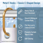 12 Metal Shower Curtain Hooks, Rust-Proof Decorative C-Shaped Curtain Hooks for Bathroom, Golden Shower Curtain Rings, Fits Rods Up to 1 Inch (C, Gold)