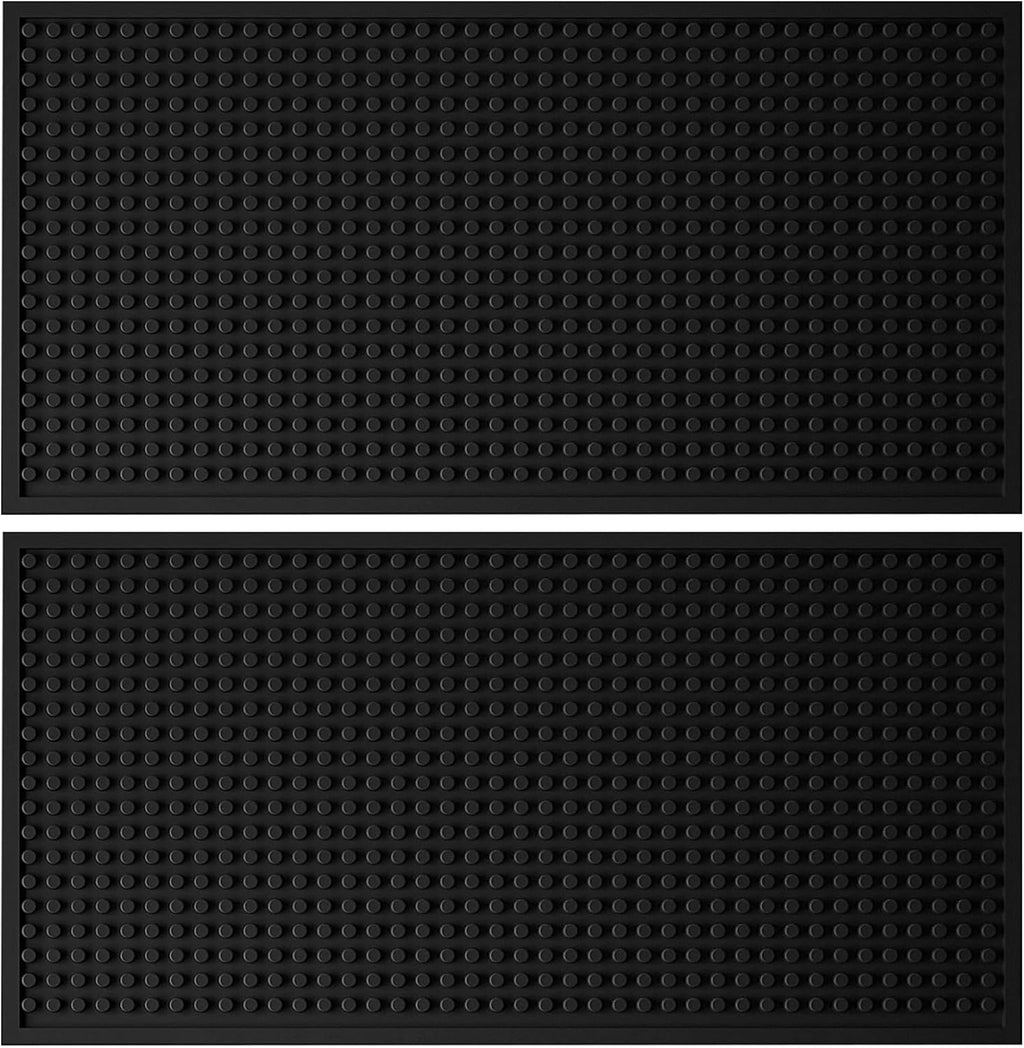 Tioncy 2 Pcs Bar Mat 6 x 12 Inch Bar Mat for Countertop Non Slip Rubber Bar Service Mat Cocktail Coffee Bar Mats for Home Bar Bartending Barbershop, Black